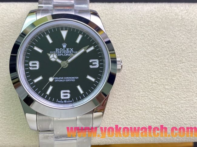 ロレックスコピー エクスプローラー（Oyster Perpetual Explorer）41mm 214270“ブラック・ダイヤル＋ホワイト・アラビア数字インデックス＋ポリッシュベゼル＋316Lスチールブレスレット” メンズ専用モデル 