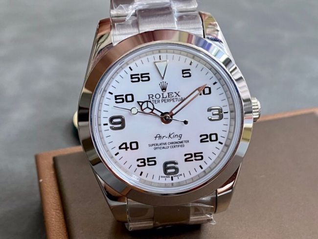 ロレックスコピー エア・キング（Air-King）41mm “V2アップグレード版” 126900– ホワイト・ダイヤル＋ブラック・アラビア数字インデックス＋ポリッシュベゼル＋316Lスチールブレスレット（アップグレードされた表帯と表扣）メ