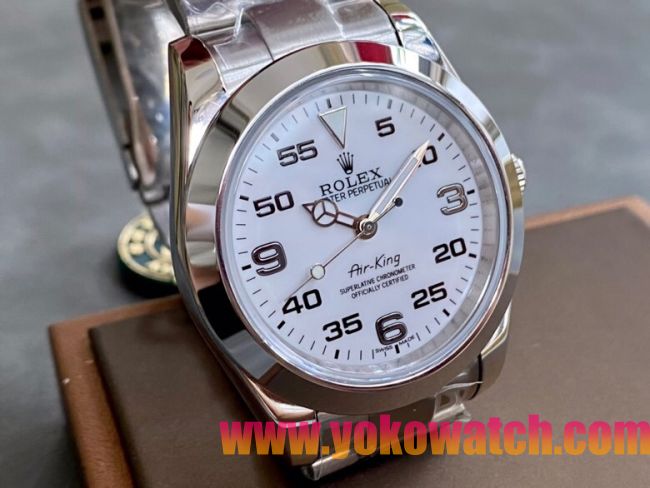 ロレックスコピー エア・キング（Air-King）41mm “V2アップグレード版” 126900– ホワイト・ダイヤル＋ブラック・アラビア数字インデックス＋ポリッシュベゼル＋316Lスチールブレスレット（アップグレードされた表帯と表扣）メ