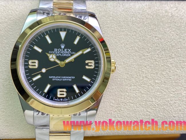 ロレックスコピー エクスプローラー（Oyster Perpetual Explorer）41mm 214270“グリーン・ダイヤル＋ゴールド・アラビア数字インデックス＋ポリッシュベゼル＋316Lスチールブレスレット” メンズ専用モデル