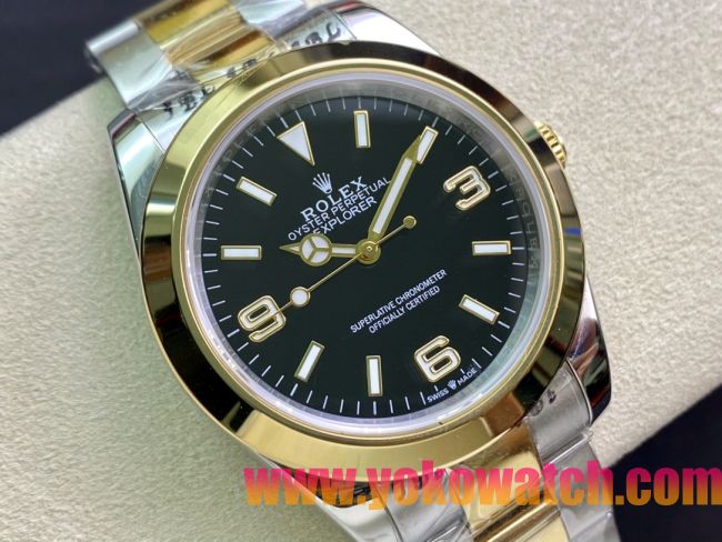 ロレックスコピー エクスプローラー（Oyster Perpetual Explorer）41mm 214270“グリーン・ダイヤル＋ゴールド・アラビア数字インデックス＋ポリッシュベゼル＋316Lスチールブレスレット” メンズ専用モデル