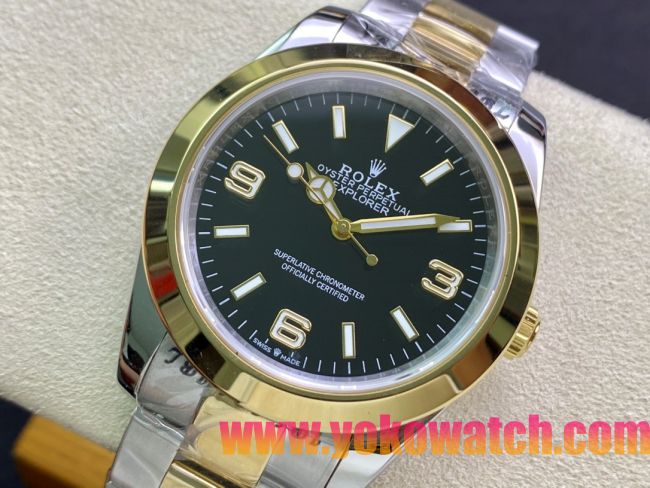 ロレックスコピー エクスプローラー（Oyster Perpetual Explorer）41mm 214270“グリーン・ダイヤル＋ゴールド・アラビア数字インデックス＋ポリッシュベゼル＋316Lスチールブレスレット” メンズ専用モデル