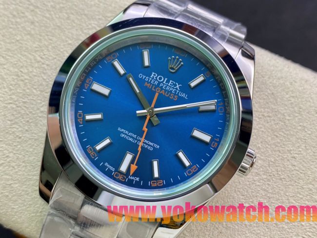 ロレックスコピー ミルガウス（Oyster Perpetual Milgauss）41mm 116400“ブルー・ダイヤル＋オレンジ・秒針＋グリーン・サファイアガラス＋316Lスチールブレスレット” メンズ専用モデル