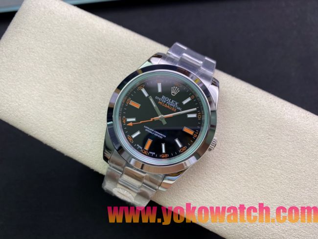 ロレックスコピー ミルガウス（Oyster Perpetual Milgauss）41mm 116400“ブラック・ダイヤル＋オレンジ・秒針＋グリーン・サファイアガラス＋316Lスチールブレスレット” メンズ専用モデル