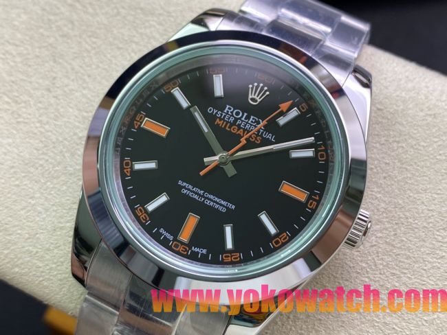 ロレックスコピー ミルガウス（Oyster Perpetual Milgauss）41mm 116400“ブラック・ダイヤル＋オレンジ・秒針＋グリーン・サファイアガラス＋316Lスチールブレスレット” メンズ専用モデル
