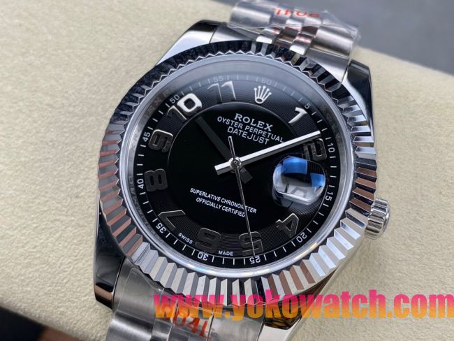 ロレックスコピー デイトジャスト（Oyster Perpetual Datejust）41mm 126234“ブラック・ダイヤル＋シルバー・アラビア数字インデックス＋リングコマンド機能搭載の三角坑紋ベゼル＋316Lスチールブレスレット” メ