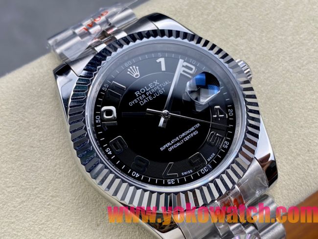 ロレックスコピー デイトジャスト（Oyster Perpetual Datejust）41mm 126234“ブラック・ダイヤル＋シルバー・アラビア数字インデックス＋リングコマンド機能搭載の三角坑紋ベゼル＋316Lスチールブレスレット” メ