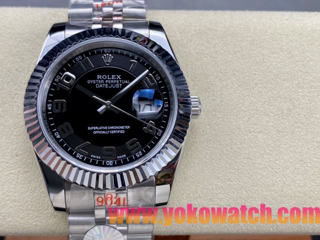 ロレックスコピー デイトジャスト（Oyster Perpetual Datejust）41mm 126234“ブラック・ダイヤル＋シルバー・アラビア数字インデックス＋リングコマンド機能搭載の三角坑紋ベゼル＋316Lスチールブレスレット” メ