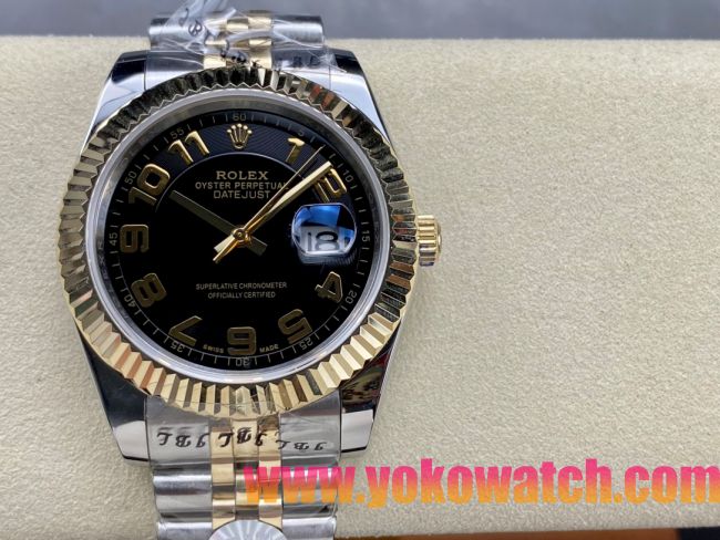 ロレックスコピー デイトジャスト（Oyster Perpetual Datejust）41mm 126233“ブラック・ダイヤル＋ゴールド・アラビア数字インデックス＋リングコマンド機能搭載の三角坑紋ベゼル＋316Lスチールブレスレット” メ