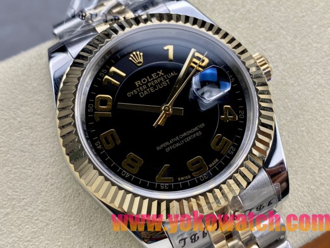 ロレックスコピー デイトジャスト（Oyster Perpetual Datejust）41mm 126233“ブラック・ダイヤル＋ゴールド・アラビア数字インデックス＋リングコマンド機能搭載の三角坑紋ベゼル＋316Lスチールブレスレット” メ