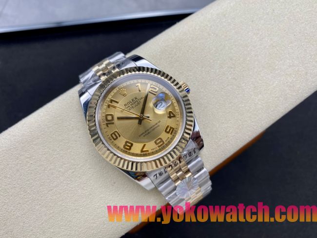 ロレックスコピー デイトジャスト（Oyster Perpetual Datejust）41mm 126233“ゴールド・ダイヤル＋ゴールド・アラビア数字インデックス＋リングコマンド機能搭載の三角坑紋ベゼル＋316Lスチールブレスレット” メ