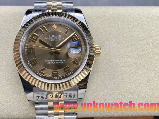 ロレックスコピー デイトジャスト（Oyster Perpetual Datejust）41mm 126233“ブラウン・ダイヤル＋ゴールド・アラビア数字インデックス＋リングコマンド機能搭載の三角坑紋ベゼル＋316Lスチールブレスレット” メ