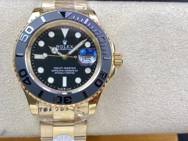 ロレックスコピー ヤット・マスター（Yacht-Master）40mm 126655RBR“ブラック・ダイヤル＋ゴールドケース＋セラミックベゼル” メンズ専用モデル