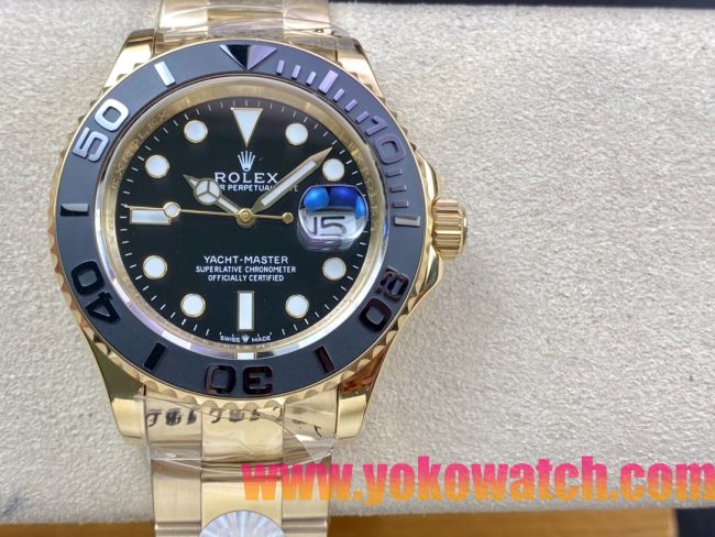 ロレックスコピー ヤット・マスター（Yacht-Master）40mm 126655RBR“ブラック・ダイヤル＋ゴールドケース＋セラミックベゼル” メンズ専用モデル