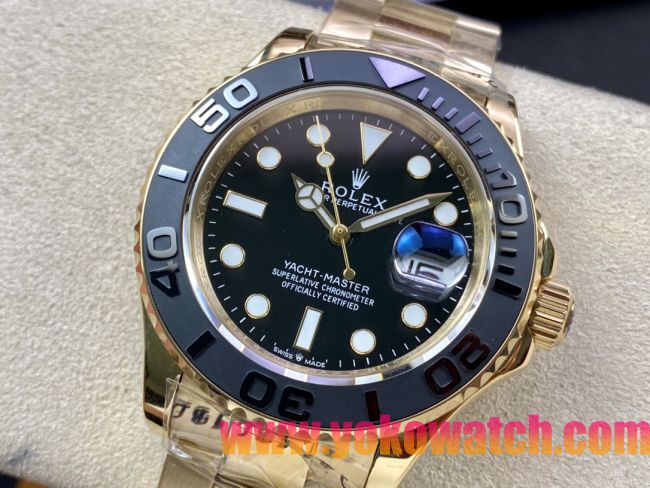 ロレックスコピー ヤット・マスター（Yacht-Master）40mm 126655RBR“ブラック・ダイヤル＋ゴールドケース＋セラミックベゼル” メンズ専用モデル
