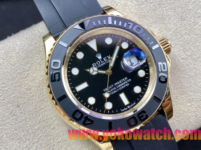 ロレックスコピー ヤット・マスター（Yacht-Master）40mm 126655RBR“ブラック・ダイヤル＋ゴールドケース＋セラミックベゼル＋ラバーブレスレット” メンズ専用モデル