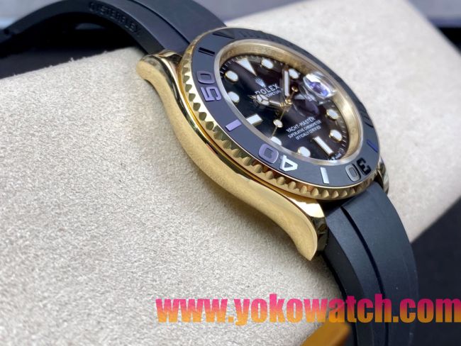 ロレックスコピー ヤット・マスター（Yacht-Master）40mm 126655RBR“ブラック・ダイヤル＋ゴールドケース＋セラミックベゼル＋ラバーブレスレット” メンズ専用モデル