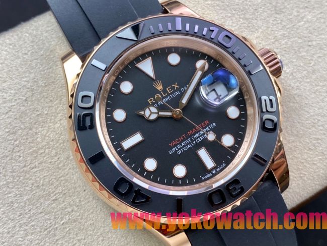 ロレックスコピー ヤット・マスター（Yacht-Master）40mm 126655RBR“ブラック・ダイヤル＋ローズゴールドケース＋セラミックベゼル＋ラバーブレスレット” メンズ専用モデル