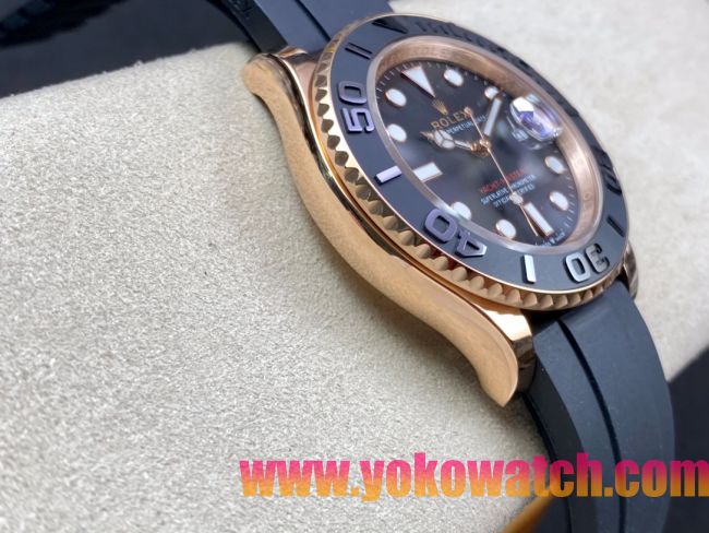 ロレックスコピー ヤット・マスター（Yacht-Master）40mm 126655RBR“ブラック・ダイヤル＋ローズゴールドケース＋セラミックベゼル＋ラバーブレスレット” メンズ専用モデル