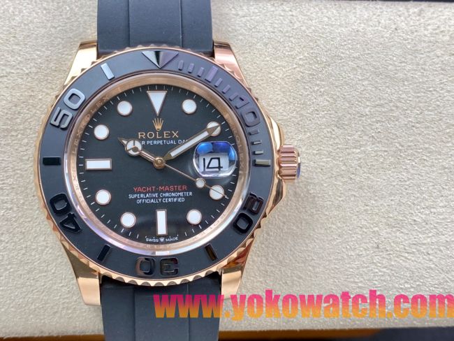 ロレックスコピー ヤット・マスター（Yacht-Master）40mm 126655RBR“ブラック・ダイヤル＋ローズゴールドケース＋セラミックベゼル＋ラバーブレスレット” メンズ専用モデル