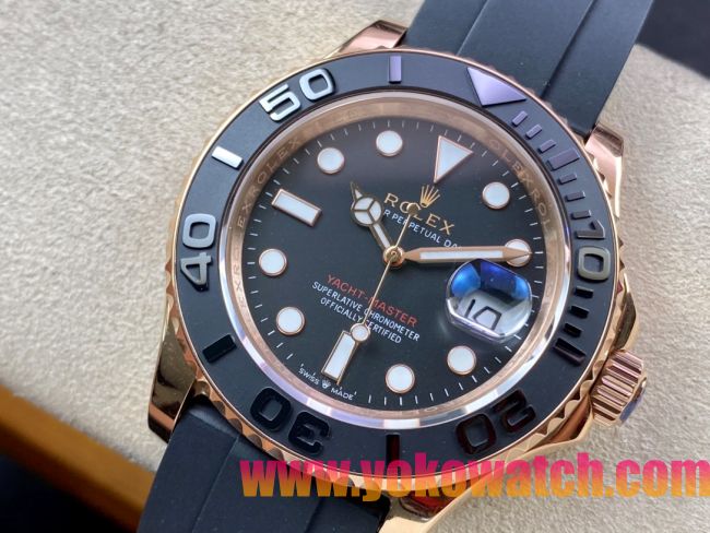 ロレックスコピー ヤット・マスター（Yacht-Master）40mm 126655RBR“ブラック・ダイヤル＋ローズゴールドケース＋セラミックベゼル＋ラバーブレスレット” メンズ専用モデル