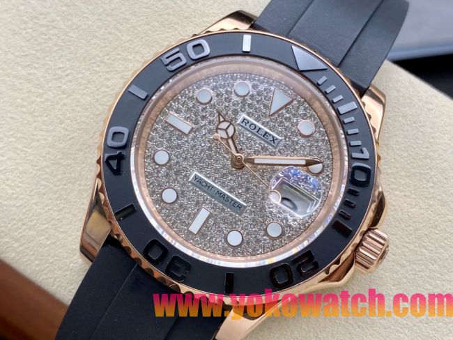 ロレックスコピー ヤット・マスター（Yacht-Master）40mm 126655RBR“ダイヤモンド・ダイヤル＋ローズゴールドケース＋セラミックベゼル＋ラバーブレスレット” メンズ専用モデル
