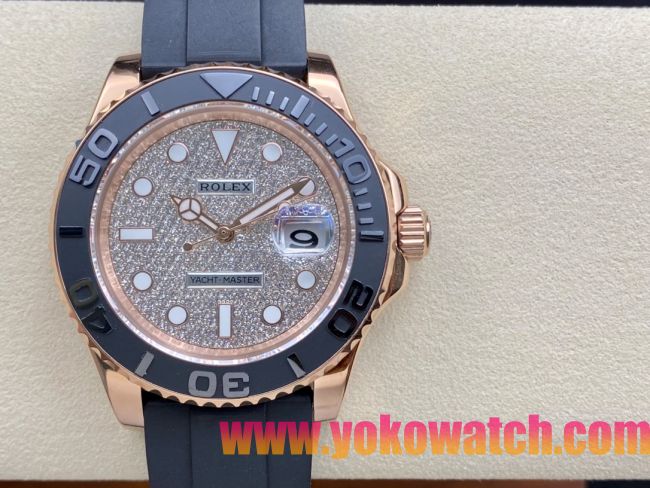 ロレックスコピー ヤット・マスター（Yacht-Master）40mm 126655RBR“ダイヤモンド・ダイヤル＋ローズゴールドケース＋セラミックベゼル＋ラバーブレスレット” メンズ専用モデル