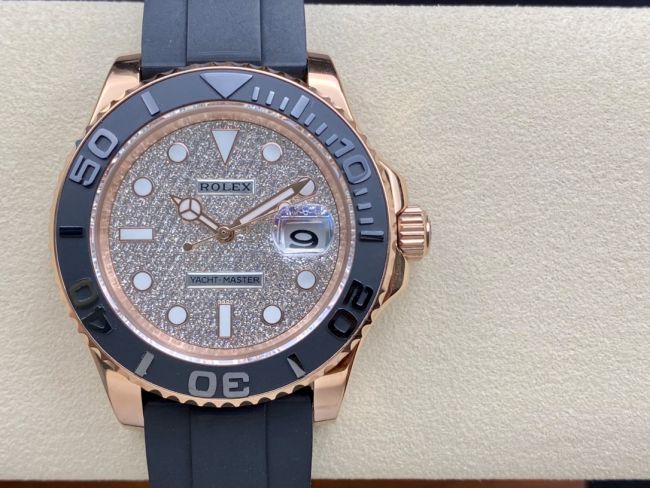 ロレックスコピー ヤット・マスター（Yacht-Master）40mm 126655RBR“ダイヤモンド・ダイヤル＋ローズゴールドケース＋セラミックベゼル＋ラバーブレスレット” メンズ専用モデル