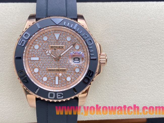 ロレックスコピー ヤット・マスター（Yacht-Master）40mm 126655RBR“ダイヤモンド・ダイヤル＋ローズゴールドケース＋セラミックベゼル＋ラバーブレスレット” メンズ専用モデル