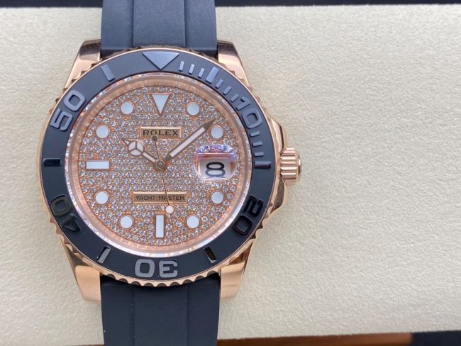 ロレックスコピー ヤット・マスター（Yacht-Master）40mm 126655RBR“ダイヤモンド・ダイヤル＋ローズゴールドケース＋セラミックベゼル＋ラバーブレスレット” メンズ専用モデル