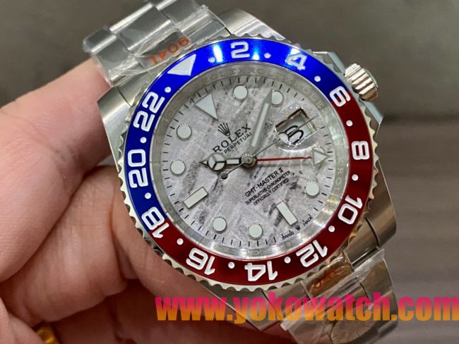 ロレックスコピー GMT-Master II（グリーンニッチ）40mm 126710BLNR“マーブル・ダイヤル＋ステンレスケース＋バイカラーセラミックベゼル（ブルー＆レッド）＋オイスターブレスレット” メンズ専用モデル