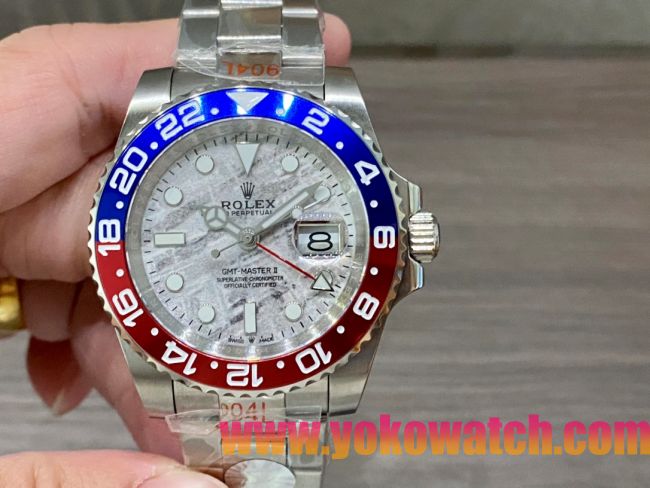 ロレックスコピー GMT-Master II（グリーンニッチ）40mm 126710BLNR“マーブル・ダイヤル＋ステンレスケース＋バイカラーセラミックベゼル（ブルー＆レッド）＋オイスターブレスレット” メンズ専用モデル