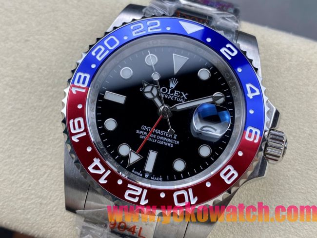 ロレックスコピー GMT-Master II（グリーンニッチ）40mm 126710BLNR“ブラック・ダイヤル＋ステンレスケース＋バイカラーセラミックベゼル（ブルー＆レッド）＋オイスターブレスレット” メンズ専用モデル
