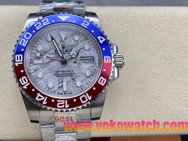 ロレックスコピー GMT-Master II（グリーンニッチ）40mm 126710BLNR“マーブル・ダイヤル＋ステンレスケース＋バイカラーセラミックベゼル（ブルー＆レッド）＋オイスターブレスレット” メンズ専用モデル