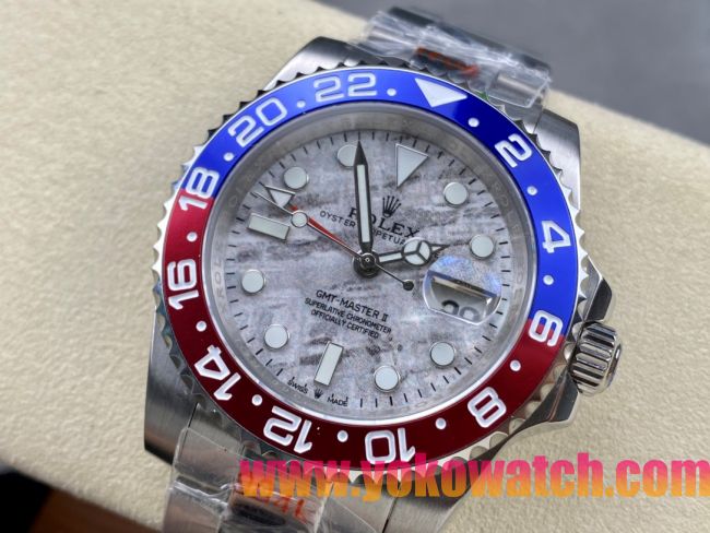 ロレックスコピー GMT-Master II（グリーンニッチ）40mm 126710BLNR“マーブル・ダイヤル＋ステンレスケース＋バイカラーセラミックベゼル（ブルー＆レッド）＋オイスターブレスレット” メンズ専用モデル