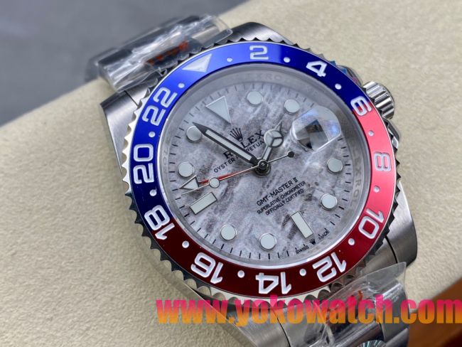 ロレックスコピー GMT-Master II（グリーンニッチ）40mm 126710BLNR“マーブル・ダイヤル＋ステンレスケース＋バイカラーセラミックベゼル（ブルー＆レッド）＋オイスターブレスレット” メンズ専用モデル