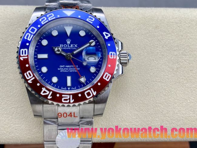 ロレックスコピー GMT-Master II（グリーンニッチ）40mm 126710BLNR“ブルー・ダイヤル＋ステンレスケース＋バイカラーセラミックベゼル（ブルー＆レッド）＋オイスターブレスレット” メンズ専用モデル