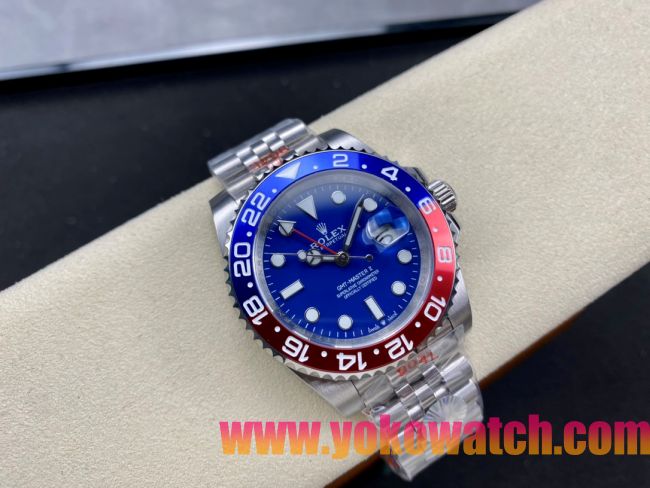 ロレックスコピー GMT-Master II（グリーンニッチ）40mm 126710BLNR“ブルー・ダイヤル＋ステンレスケース＋バイカラーセラミックベゼル（ブルー＆レッド）＋オイスターブレスレット” メンズ専用モデル