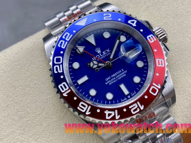 ロレックスコピー GMT-Master II（グリーンニッチ）40mm 126710BLNR“ブルー・ダイヤル＋ステンレスケース＋バイカラーセラミックベゼル（ブルー＆レッド）＋オイスターブレスレット” メンズ専用モデル