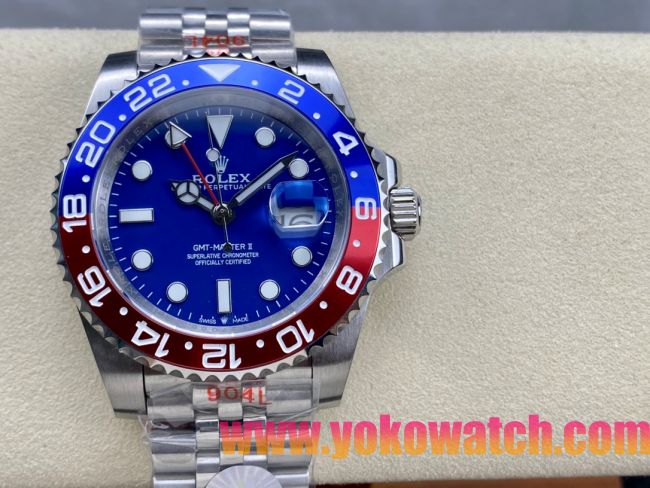 ロレックスコピー GMT-Master II（グリーンニッチ）40mm 126710BLNR“ブルー・ダイヤル＋ステンレスケース＋バイカラーセラミックベゼル（ブルー＆レッド）＋オイスターブレスレット” メンズ専用モデル