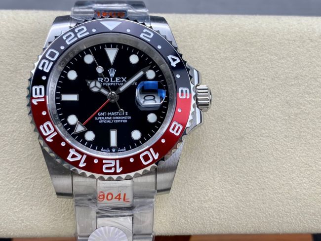 ロレックスコピー GMT-Master II（グリーンニッチ）40mm “ブラック・ダイヤル＋ステンレスケース＋バイカラーセラミックベゼル（ブルー＆レッド）＋オイスターブレスレット” メンズ専用モデル