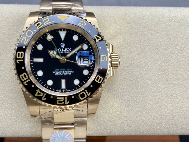ロレックスコピー GMT-Master II（グリーンニッチ）40mm 126718LB“ブラック・ダイヤル＋イエローゴールドケース＋バイカラーセラミックベゼル（ブルー＆ブラック）＋オイスターブレスレット” メンズ専用モデル