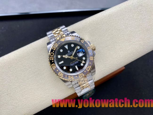 ロレックスコピー GMT-Master II（グリーンニッチ）40mm 126713LB“ブラック・ダイヤル＋ステンレスケース＋イエローゴールドベゼル＋バイカラーブレスレット” メンズ専用モデル 
