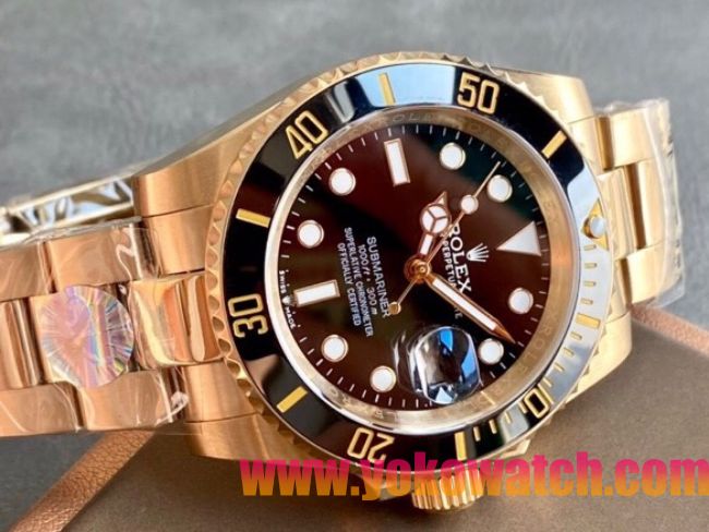 ロレックスコピー サブマリーナー（SUB）41mm “ブラック・ベゼル＋ブラック・ダイヤル＋イエローゴールドケース＋オイスターブレスレット” メンズ専用モデル