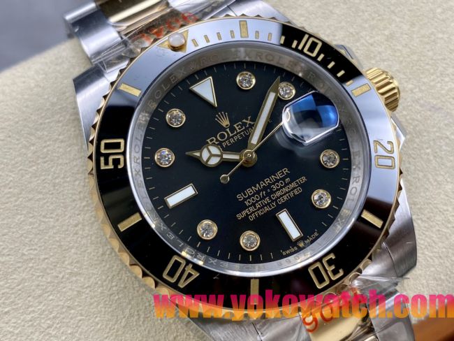 ロレックスコピー サブマリーナー（SUB）40mm 126613LB“間金・ダイヤモンド・ブラック・ベゼル＋ブラック・ダイヤル＋ステンレススチール＆ゴールドケース＋オイスターブレスレット” メンズ専用モデル
