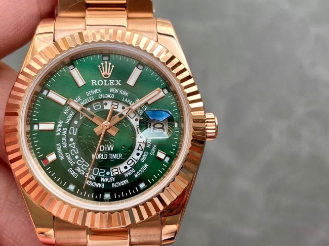 ロレックスコピー・ワールドタイマー（DIW）40mm 5185R“グリーン・ダイヤル＋ローズゴールドケース＋オイスターブレスレット” メンズ専用モデル  