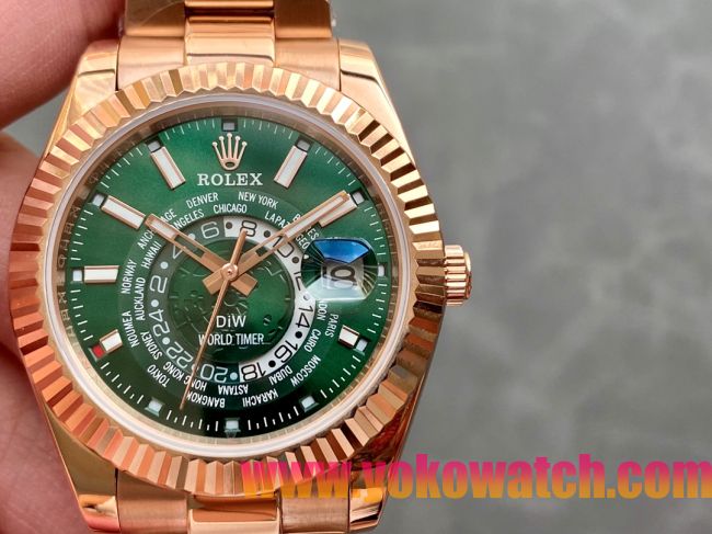 ロレックスコピー・ワールドタイマー（DIW）40mm 5185R“グリーン・ダイヤル＋ローズゴールドケース＋オイスターブレスレット” メンズ専用モデル  