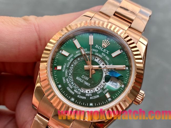 ロレックスコピー・ワールドタイマー（DIW）40mm 5185R“グリーン・ダイヤル＋ローズゴールドケース＋オイスターブレスレット” メンズ専用モデル  