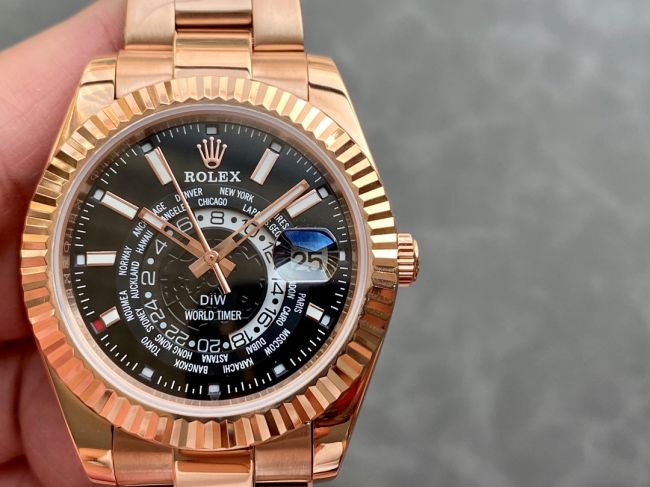ロレックスコピー・ワールドタイマー（DIW）40mm 5185R“ブラック・ダイヤル＋ローズゴールドケース＋オイスターブレスレット” メンズ専用モデル 