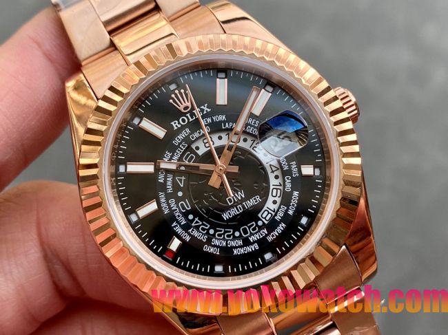 ロレックスコピー・ワールドタイマー（DIW）40mm 5185R“ブラック・ダイヤル＋ローズゴールドケース＋オイスターブレスレット” メンズ専用モデル 